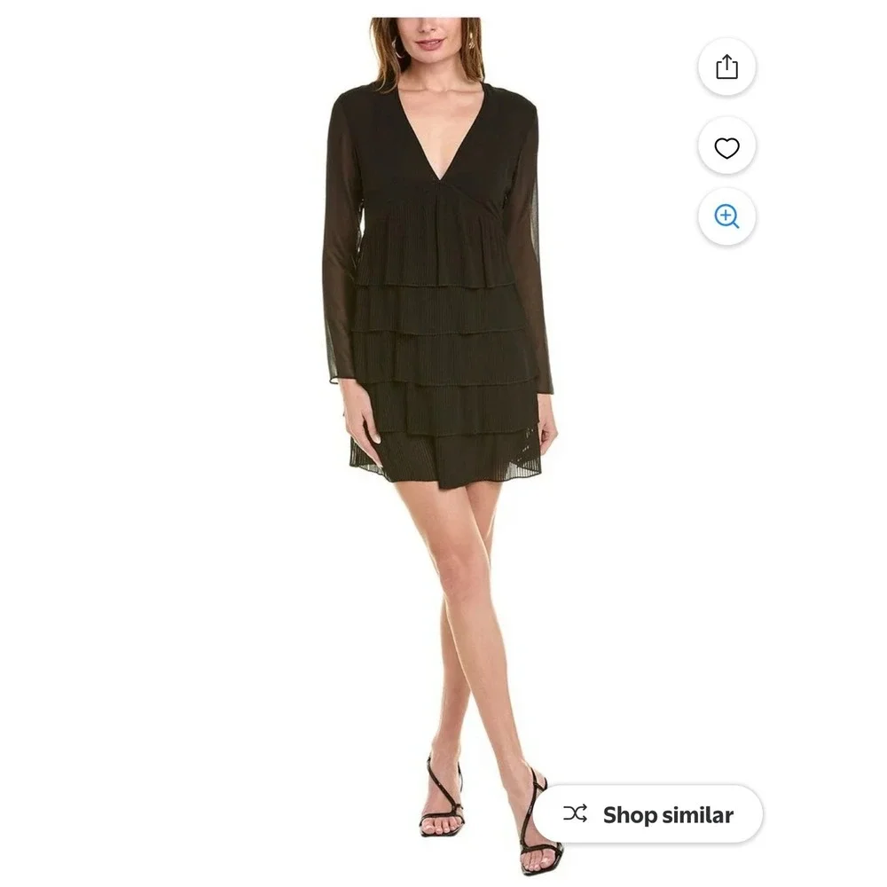 New The Kooples Pleated Tiered Mini Dress FR 1/ US Small Goth Dark Romantic LBD - Picture 2 of 14